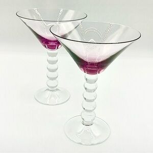 👾HP! COPY- 2 Purple Martini Glasses with beaded stems.